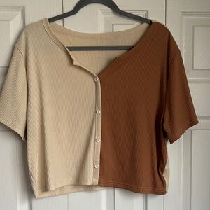 Two-Tone Beige and Brown Women's Top